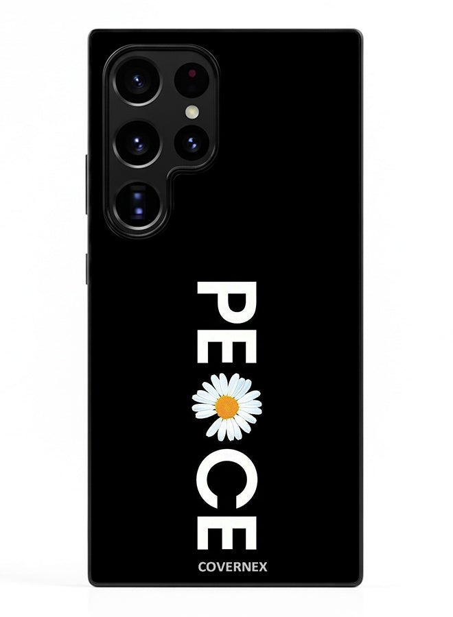 Covernex Samsung Galaxy S23 Ultra Protective Case Cover Printed Featuring Minimalist PEACE with Daisy Graphic - Image 2